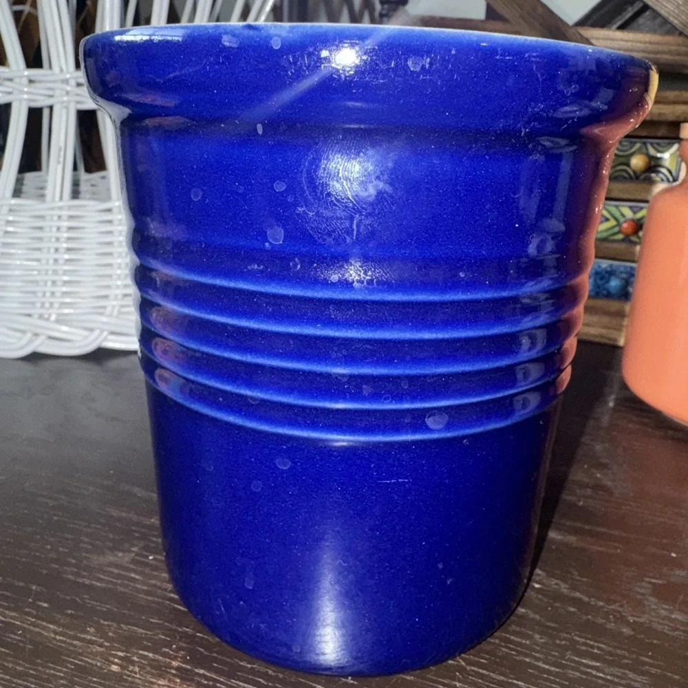 Pampered Chef Stoneware Crock Utensil Holder‎ Cobalt Blue 5.75